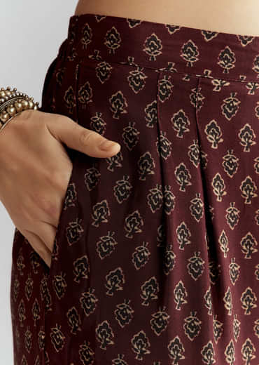 Maroon Viscose Co Ord Set With Floral Print