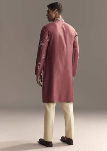 Maroon Kurta Set For Men With Floral Resham Embroidery
