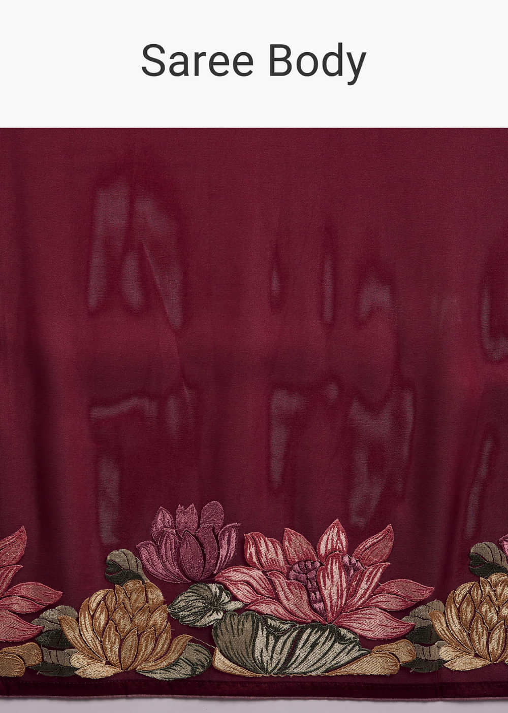 Maroon Organza Silk Saree With Floral Embroidery And Cutwork