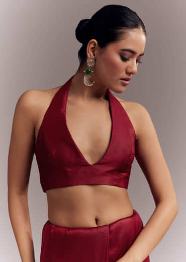 Maroon Organza Silk Saree With Floral Embroidery And Cutwork