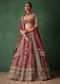 Maroon Raw Silk Hand Embroidered Lehenga Set With Tissue Dupatta