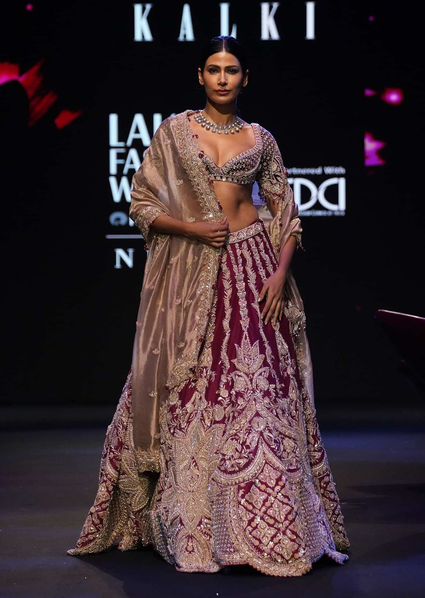 Maroon Raw Silk Lotus Embroidered Kali Lehenga Dupatta Set