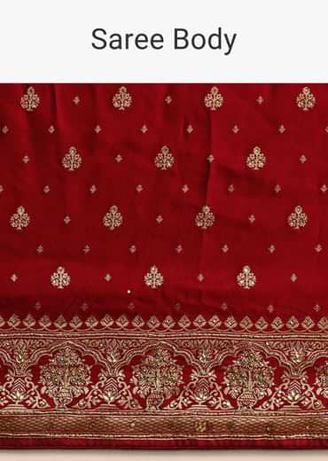 Maroon Satin Zardosi And Cutdana Embroidered Saree