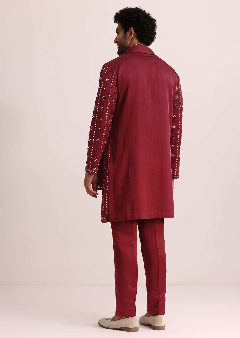 Maroon Silk Blend Mirror Work Kurta Set With Dupatta