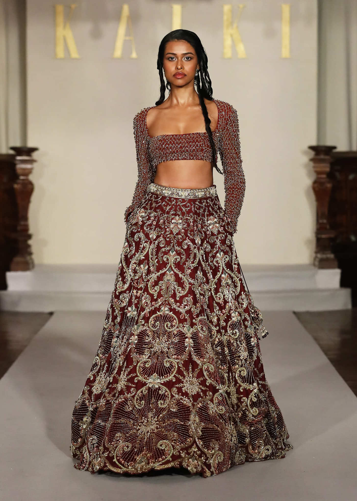 Maroon Silk Bridal Lehenga With Zardosi And Sequins Embroidery