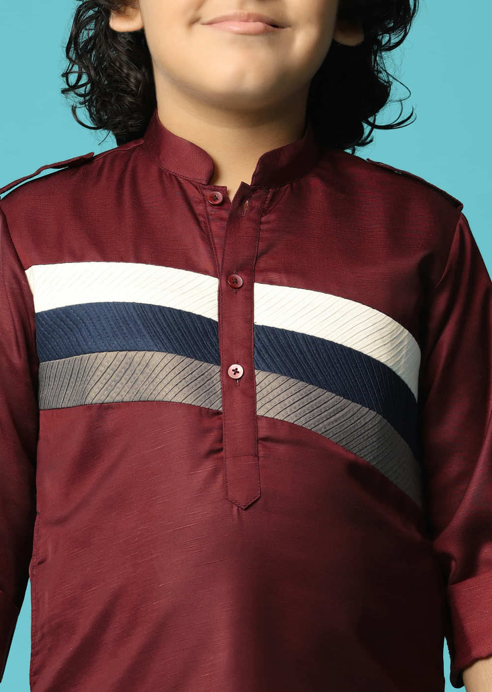 Maroon Silk Kurta Salwar With Pintuck Detailing For Boys