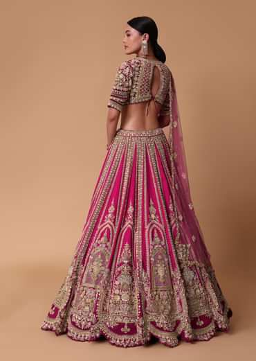 Maroon Silk Velvet 16 Kali Lehenga And Zardosi Blouse Set