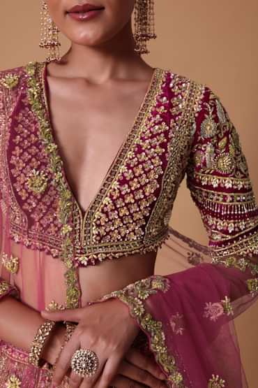 Maroon Silk Velvet 16 Kali Lehenga And Zardosi Blouse Set