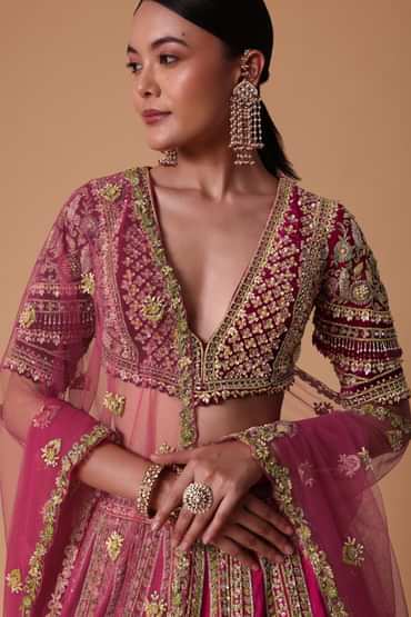 Maroon Silk Velvet 16 Kali Lehenga And Zardosi Blouse Set