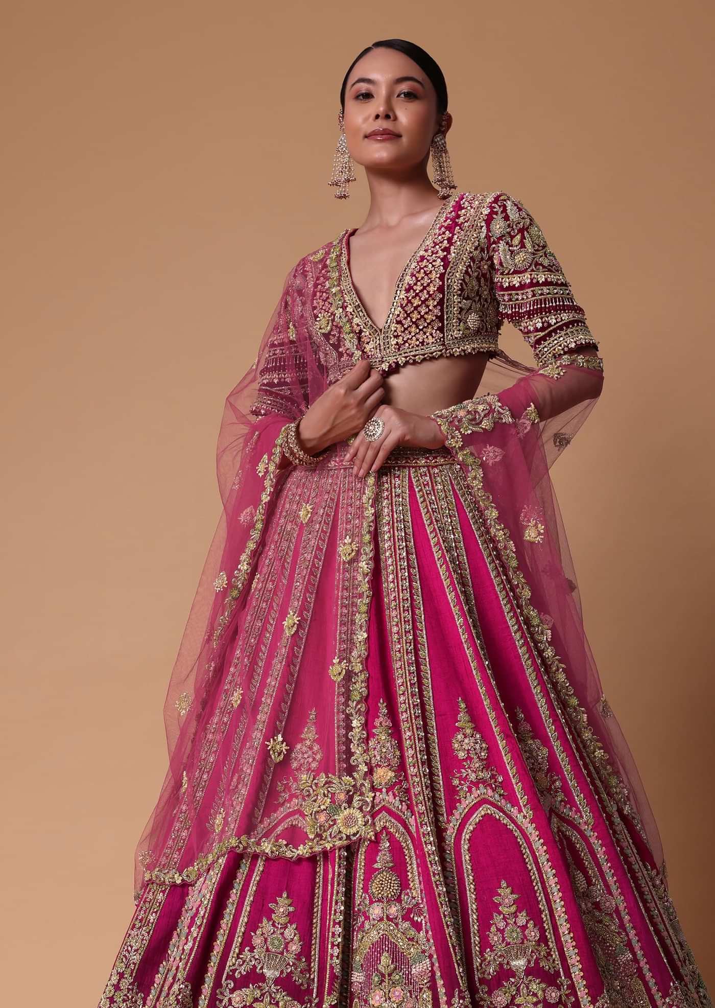 Maroon Silk Velvet 16 Kali Lehenga And Zardosi Blouse Set