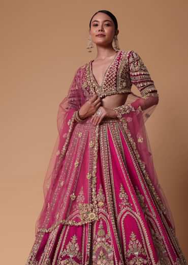 Maroon Silk Velvet 16 Kali Lehenga And Zardosi Blouse Set