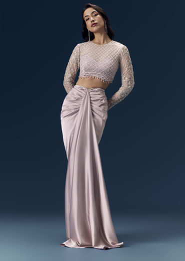 Mauve Crop Top and Draped Skirt Set