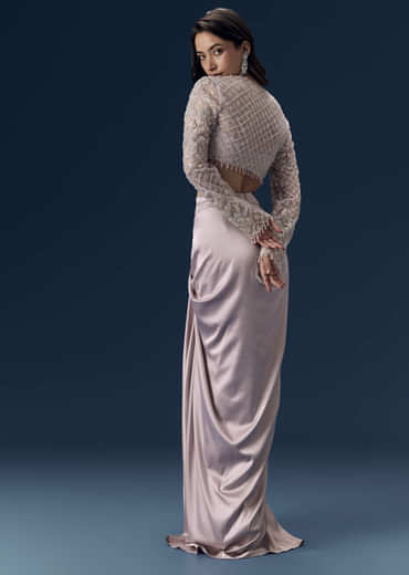 Mauve Crop Top and Draped Skirt Set