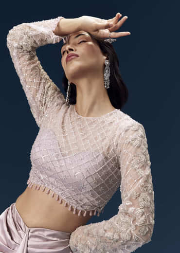 Mauve Crop Top and Draped Skirt Set