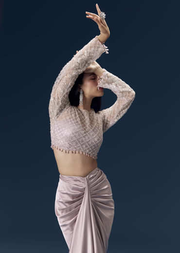 Mauve Crop Top and Draped Skirt Set