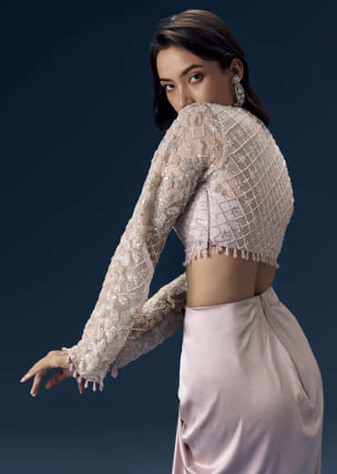 Mauve Crop Top and Draped Skirt Set