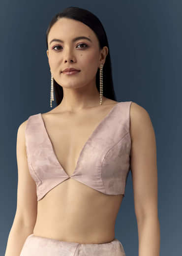 Mauve Jacqaurd Floral Print Tissue Silk Saree with Unstitched Blouse