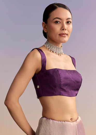 Mauve Jacquard Embroidered Saree With Floral Border