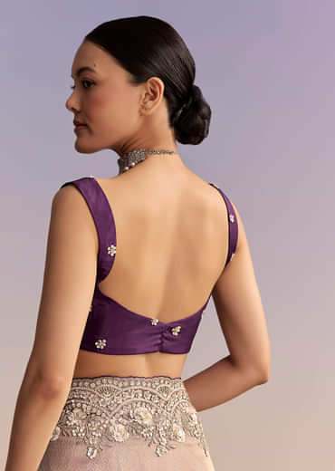 Mauve Jacquard Embroidered Saree With Floral Border