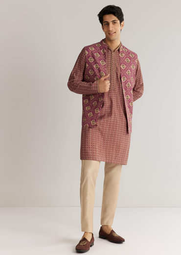 Mauve Modal Chanderi Cutdana Sequins Kurta Jacket Set