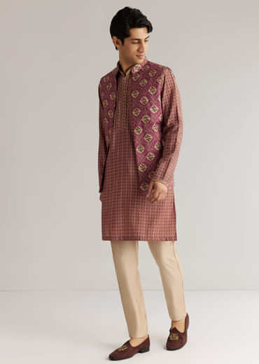 Mauve Modal Chanderi Cutdana Sequins Kurta Jacket Set
