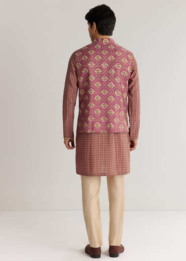 Mauve Modal Chanderi Cutdana Sequins Kurta Jacket Set