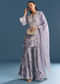 Mauve Muslin Floral Print Kurta Sharara Suit With Moti Cutdana Work