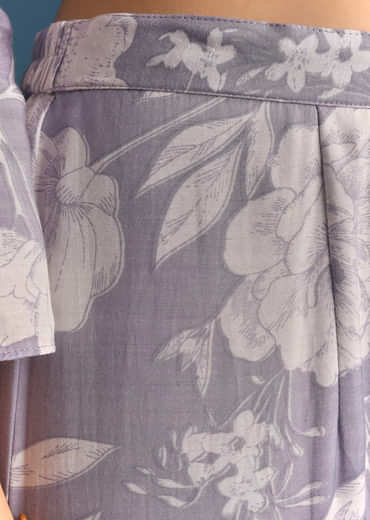 Mauve Muslin Floral Print Kurta Sharara Suit With Moti Cutdana Work