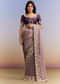 Mauve Purple Jacquard Tissue Saree With Heavy Hand Embroidery