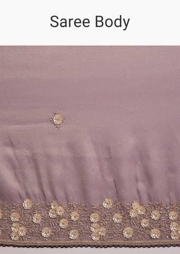 Mauve Purple Jacquard Tissue Saree With Heavy Hand Embroidery