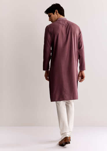 Mauve Silk Kurta Set With Thread Embroidery