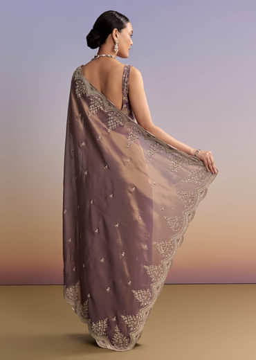 Mauve Tissue Embroidered Saree With Sequin And Stone Work