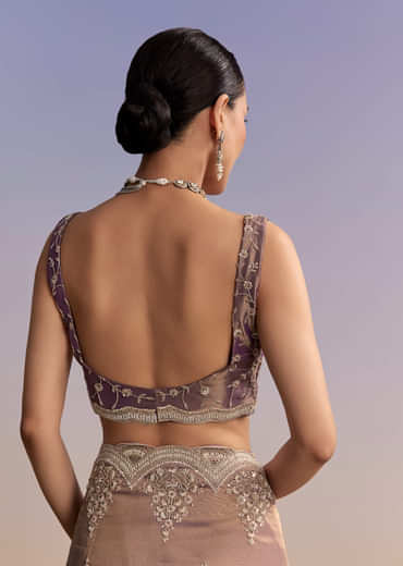 Mauve Tissue Embroidered Saree With Sequin And Stone Work