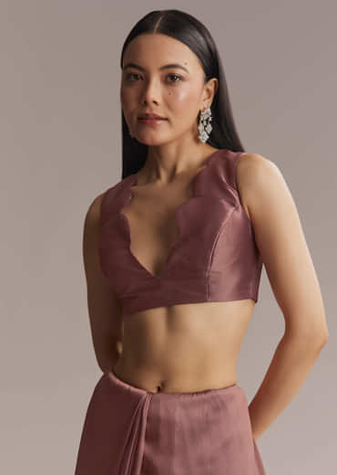 Mauve Silk Saree With Bead And Cutdana Embroidery