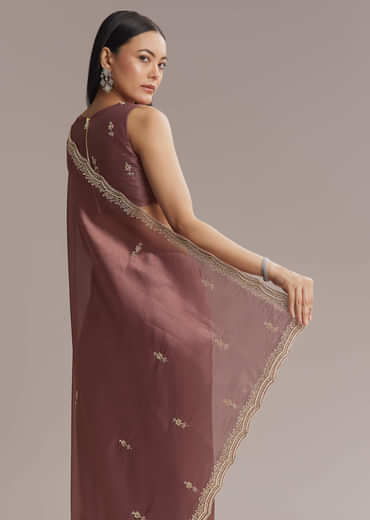 Mauve Silk Saree With Bead And Cutdana Embroidery