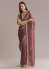 Mauve Silk Saree With Bead And Cutdana Embroidery
