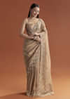 Mauve Tissue Saree With Scallop Border And Stone Embroidery