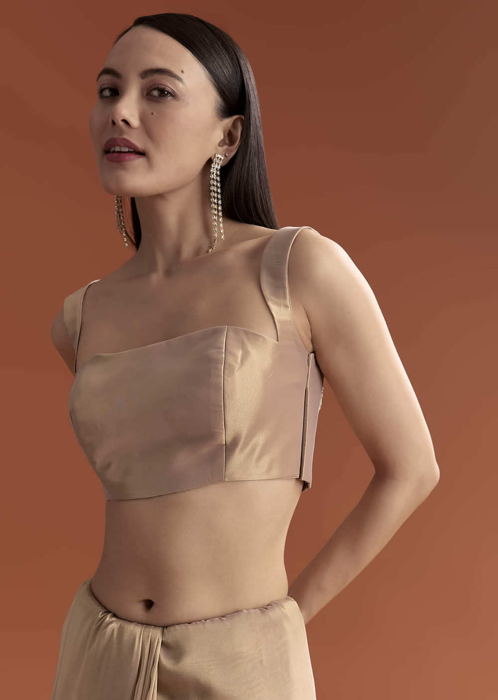 Mauve Tissue Saree With Scallop Border And Stone Embroidery