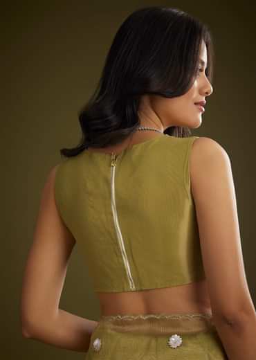 Mehandi Green Tissue Saree With Sequin Floral Embroidery