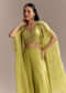 Mehendi Green Crepe Crop Top And Palazzo Set With Embroidered Cape