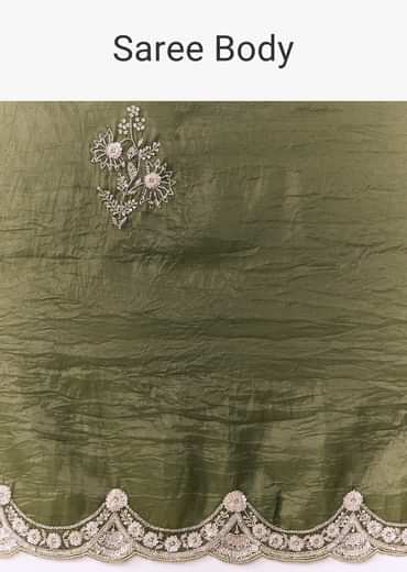 Mehendi Green Crush Tissue Embellished Saree with Blouse Fabric