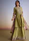 Mehendi Green Crush Tissue Sharara Suit With Zari Sequins