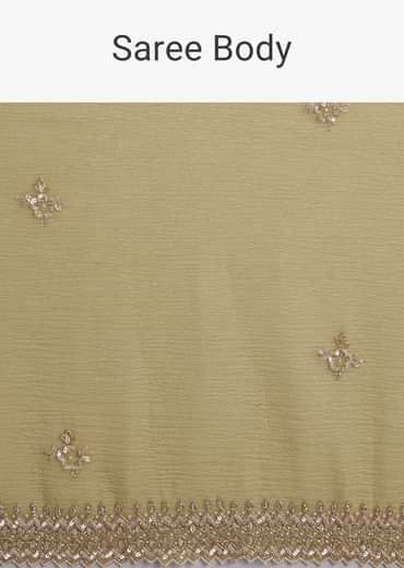 Mehendi Green Crushed Tissue Saree With Cutwork Embroidered Border