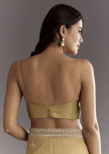 Mehendi Green Crushed Tissue Saree With Cutwork Embroidered Border