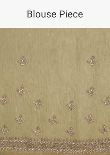 Mehendi Green Crushed Tissue Saree With Cutwork Embroidered Border