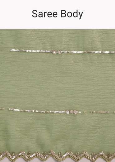 Mehendi Green Crushed Tissue Saree With Embroidered Scallop Border