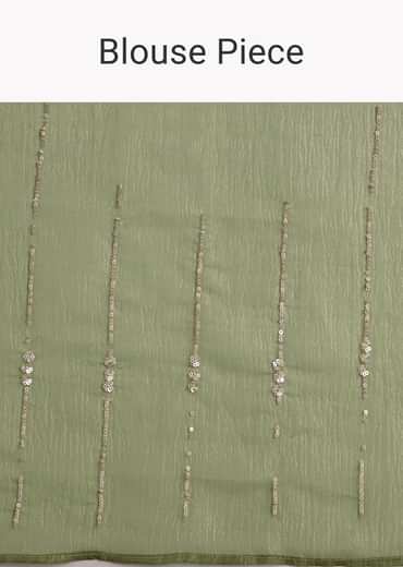 Mehendi Green Crushed Tissue Saree With Embroidered Scallop Border