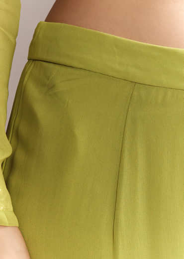 Mehendi Green Georgette Indo Western Kurta And Palazzo Set With Embroidery