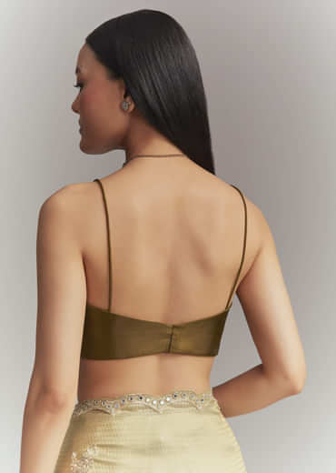 Mehendi Green Jacquard Tissue Embroidered Saree With Heavy Embroidery