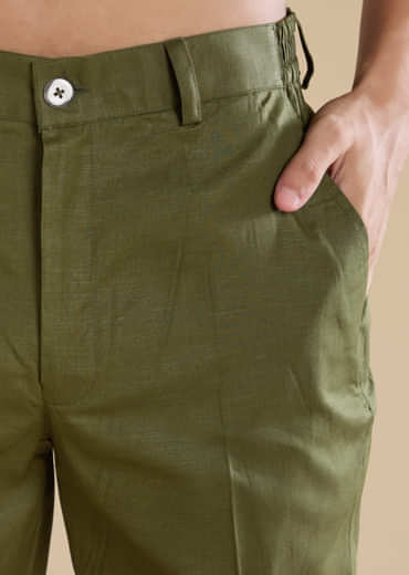 Mehendi Green Linen Straight Mens Kurta and Pant Set